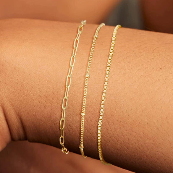 Women's Stainless Steel Layered Geometric Chain Bracelet With Tennis Cuban And Box Chain Style Electroplated Fashion Jewelry
