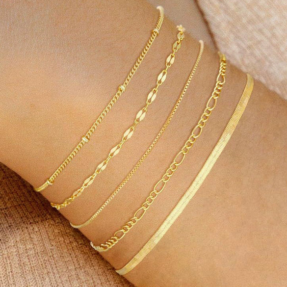 Women's Stainless Steel Layered Geometric Chain Bracelet With Tennis Cuban And Box Chain Style Electroplated Fashion Jewelry