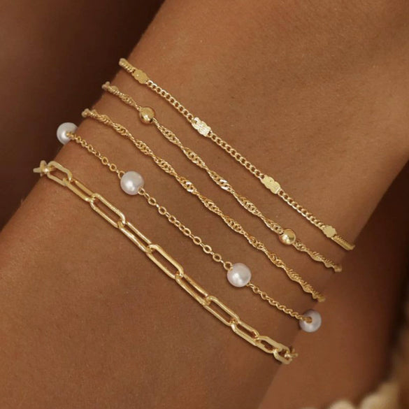 Women's Stainless Steel Layered Geometric Chain Bracelet With Tennis Cuban And Box Chain Style Electroplated Fashion Jewelry