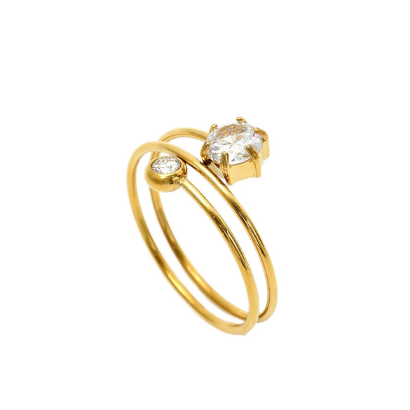 Women's Stainless Steel Layered Hexagonal Colored Zircon Ring With Electroplated Finish Simple Geometric Fashion Jewelry