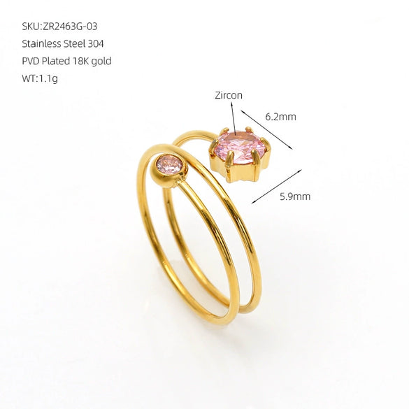 Women's Stainless Steel Layered Hexagonal Colored Zircon Ring With Electroplated Finish Simple Geometric Fashion Jewelry