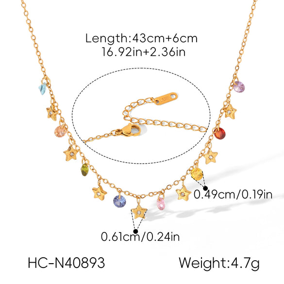 Women's Stainless Steel Layered Tassel Necklace With Rhinestone Star And Heart Pendants Pvd Real Gold Plated Geometric Jewelry