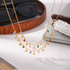 Women's Stainless Steel Layered Tassel Necklace With Rhinestone Star And Heart Pendants Pvd Real Gold Plated Geometric Jewelry