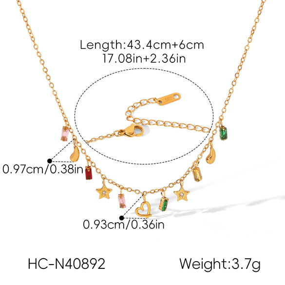 Women's Stainless Steel Layered Tassel Necklace With Rhinestone Star And Heart Pendants Pvd Real Gold Plated Geometric Jewelry