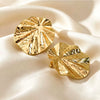 Women's Stainless Steel Leaf Earrings With Stamped Floral Design Fashion Exaggerated Style Non Fading Versatile Statement Jewelry