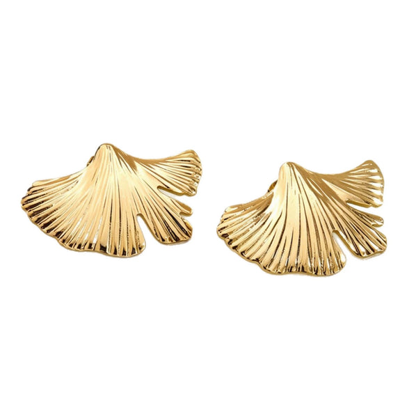 Women's Stainless Steel Leaf Earrings With Stamped Floral Design Fashion Exaggerated Style Non Fading Versatile Statement Jewelry