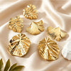 Women's Stainless Steel Leaf Earrings With Stamped Floral Design Fashion Exaggerated Style Non Fading Versatile Statement Jewelry