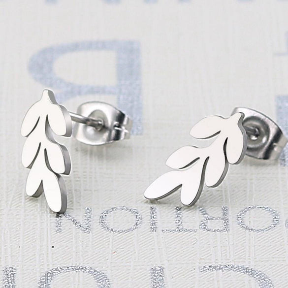 Women's Stainless Steel Leaf Flower Earrings With Electroplated Finish Botanical Fashion Jewelry