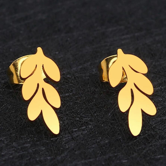 Women's Stainless Steel Leaf Flower Earrings With Electroplated Finish Botanical Fashion Jewelry