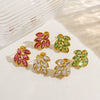 Women's Stainless Steel Leaf Shaped Earrings Inlaid With Colorful Zircon Polished And Vacuum Furnace Treated