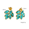 Women's Stainless Steel Leaf Shaped Earrings Inlaid With Colorful Zircon Polished And Vacuum Furnace Treated