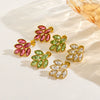Women's Stainless Steel Leaf Shaped Earrings Inlaid With Colorful Zircon Polished And Vacuum Furnace Treated