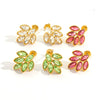 Women's Stainless Steel Leaf Shaped Earrings Inlaid With Colorful Zircon Polished And Vacuum Furnace Treated