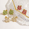 Women's Stainless Steel Leaf Shaped Earrings Inlaid With Colorful Zircon Polished And Vacuum Furnace Treated