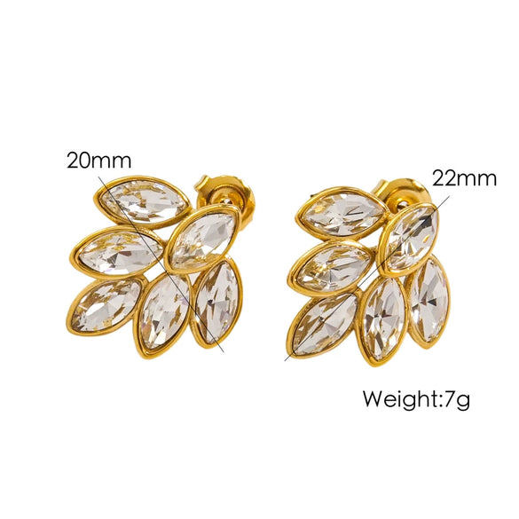 Women's Stainless Steel Leaf Shaped Earrings Inlaid With Colorful Zircon Polished And Vacuum Furnace Treated