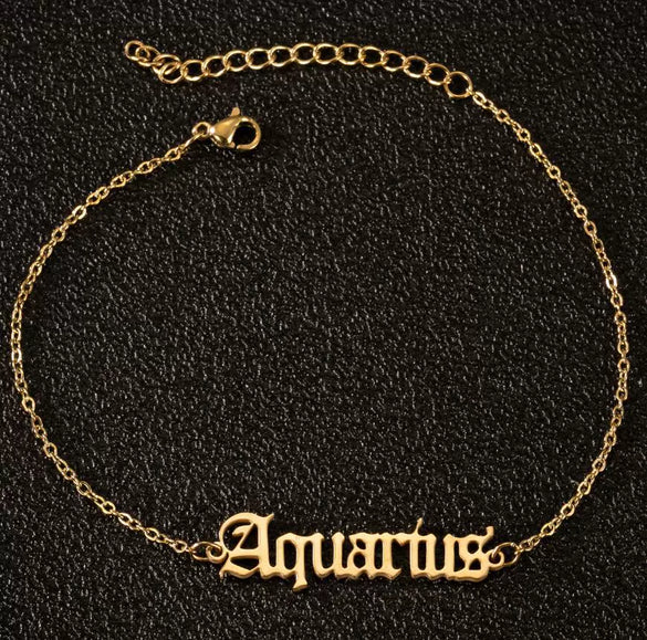 Women's Stainless Steel Letter Charm Anklet With Constellation Inspired Design For Wholesale
