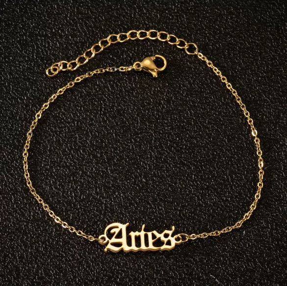 Women's Stainless Steel Letter Charm Anklet With Constellation Inspired Design For Wholesale