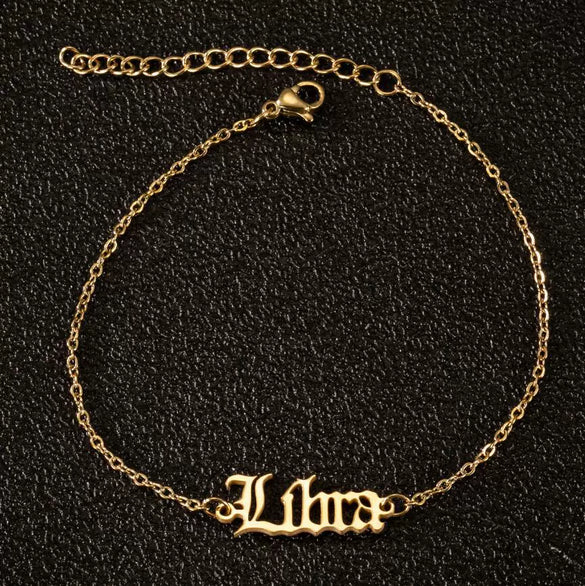 Women's Stainless Steel Letter Charm Anklet With Constellation Inspired Design For Wholesale