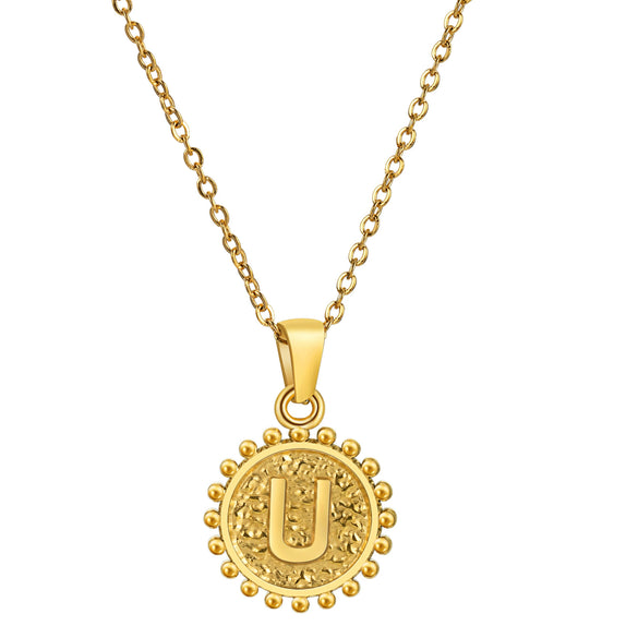 Women's Stainless Steel Letter Pendant Necklace With O Chain Simple Electroplated Clavicle Jewelry