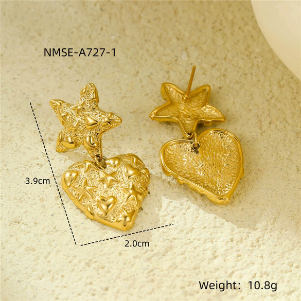 Women's Stainless Steel Love Series Peach Heart Earrings With Electroplating Design