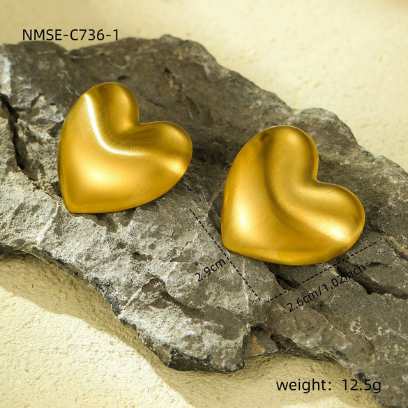 Women's Stainless Steel Love Series Peach Heart Earrings With Electroplating Design