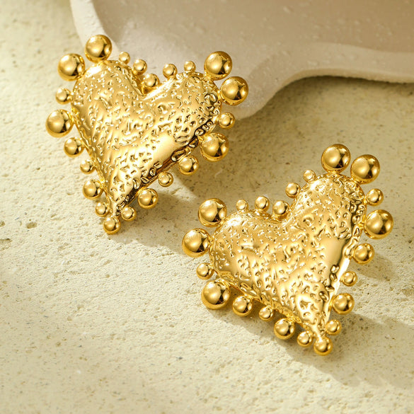 Women's Stainless Steel Love Series Peach Heart Earrings With Electroplating Design