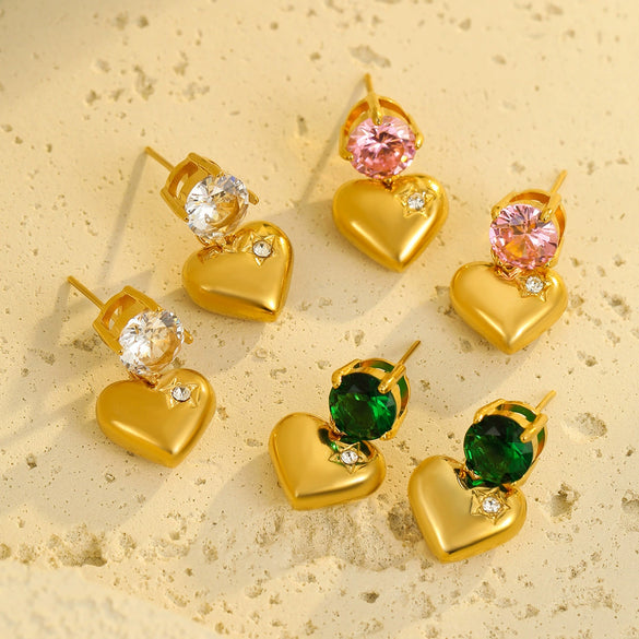 Women's Stainless Steel Love Series Peach Heart Earrings With Electroplating Design