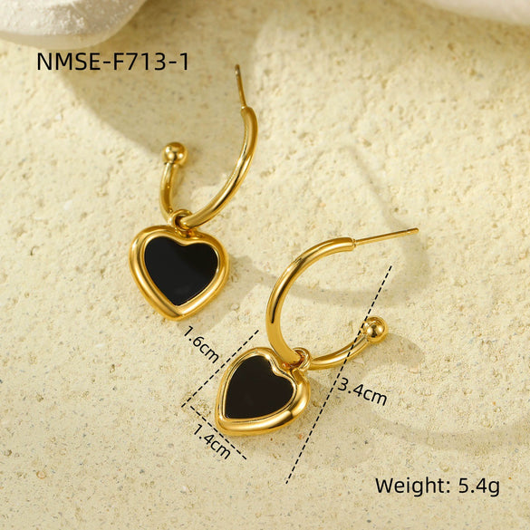 Women's Stainless Steel Love Series Peach Heart Earrings With Electroplating Design