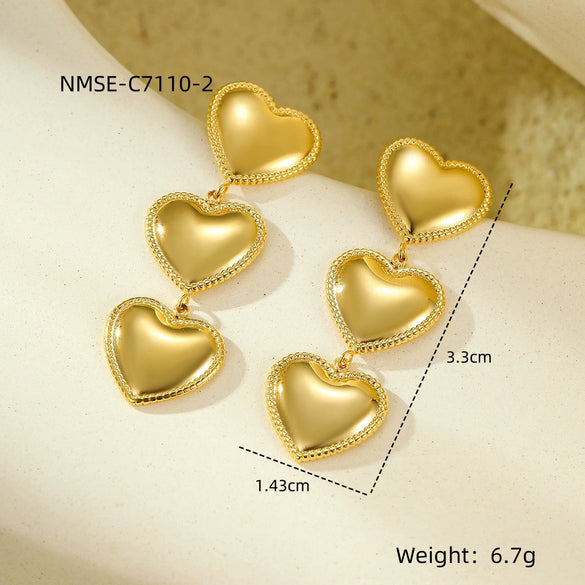 Women's Stainless Steel Love Series Peach Heart Earrings With Electroplating Design