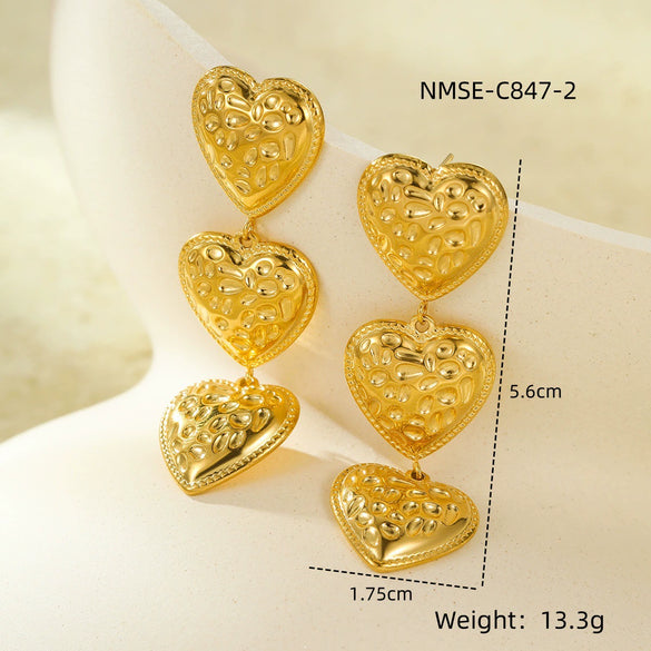 Women's Stainless Steel Love Series Peach Heart Earrings With Electroplating Design