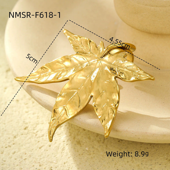 Women's Stainless Steel Maple Leaf Vintage Ring With Electroplating