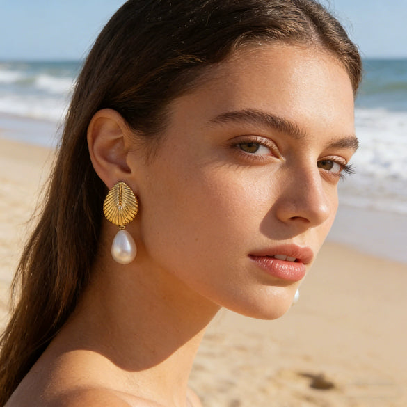 Women's Stainless Steel Marine Style Shell Pearl Starfish Jellyfish Geometric Earrings With Stamped High End Fashion Design