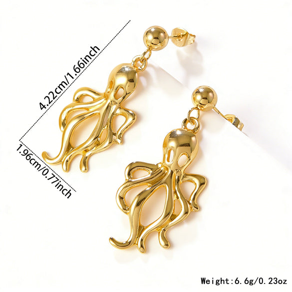 Women's Stainless Steel Marine Style Shell Pearl Starfish Jellyfish Geometric Earrings With Stamped High End Fashion Design