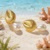 Women's Stainless Steel Marine Style Shell Pearl Starfish Jellyfish Geometric Earrings With Stamped High End Fashion Design