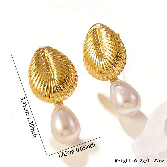 Women's Stainless Steel Marine Style Shell Pearl Starfish Jellyfish Geometric Earrings With Stamped High End Fashion Design