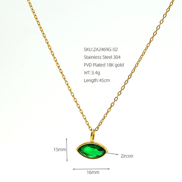 Women's Stainless Steel Marquise Zircon Pendant Necklace With Emerald And White Diamond Accents Geometric Horseeye Design Electroplated Ochain