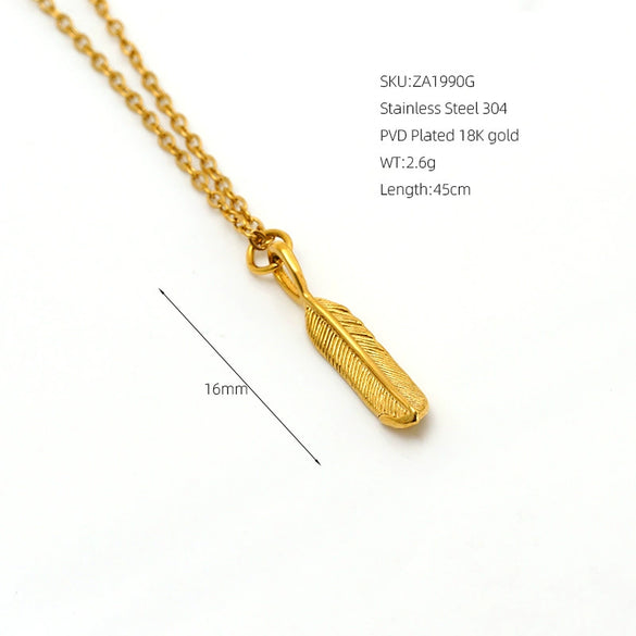 Women's Stainless Steel Mermaid Feather Pendant Necklace With Goldplated Finish And Oshaped Chain Retro Personality Jewelry Accessory