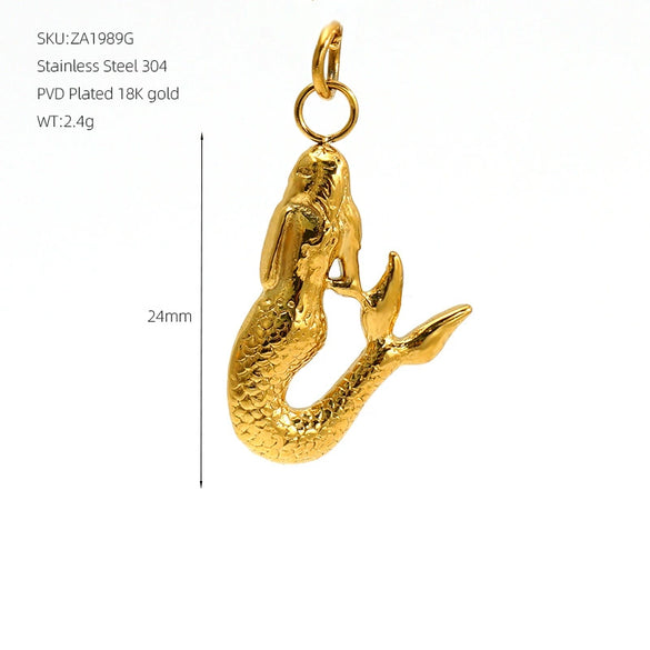 Women's Stainless Steel Mermaid Feather Pendant Necklace With Goldplated Finish And Oshaped Chain Retro Personality Jewelry Accessory