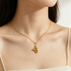 Women's Stainless Steel Mermaid Feather Pendant Necklace With Goldplated Finish And Oshaped Chain Retro Personality Jewelry Accessory