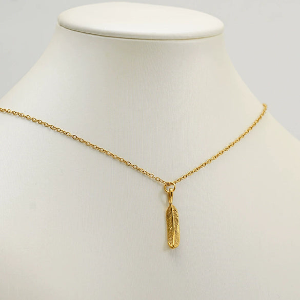 Women's Stainless Steel Mermaid Feather Pendant Necklace With Goldplated Finish And Oshaped Chain Retro Personality Jewelry Accessory