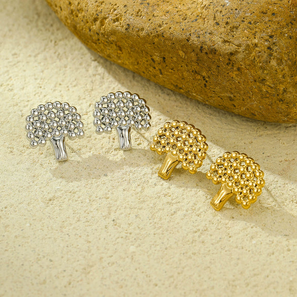 Women's Stainless Steel Metal Ball Splicing Big Tree Earrings With Electroplating Design And Fashion Style