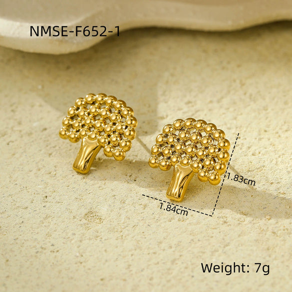 Women's Stainless Steel Metal Ball Splicing Big Tree Earrings With Electroplating Design And Fashion Style
