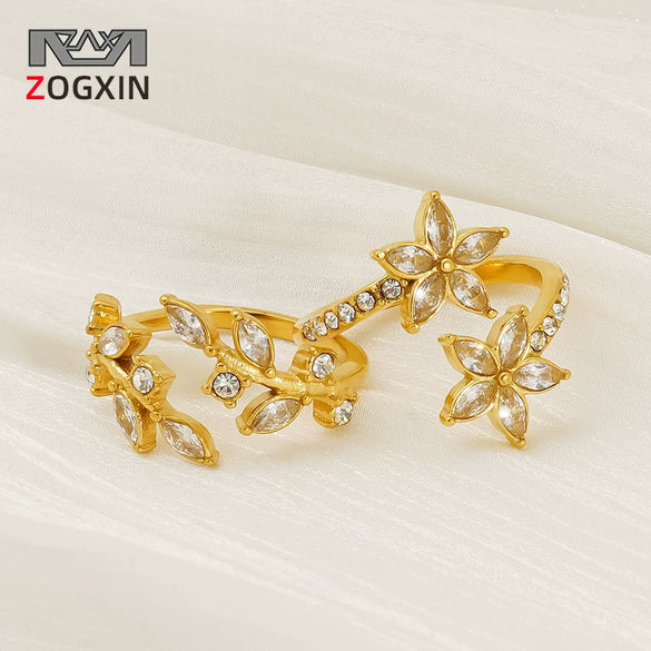 Women's 316L Stainless Steel Microinlaid Zircon Horse Eye Ring Geometric Electroplating Trendy Simple Cold Style Opening Adjustable