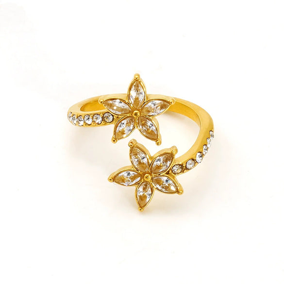 Women's 316L Stainless Steel Microinlaid Zircon Horse Eye Ring Geometric Electroplating Trendy Simple Cold Style Opening Adjustable