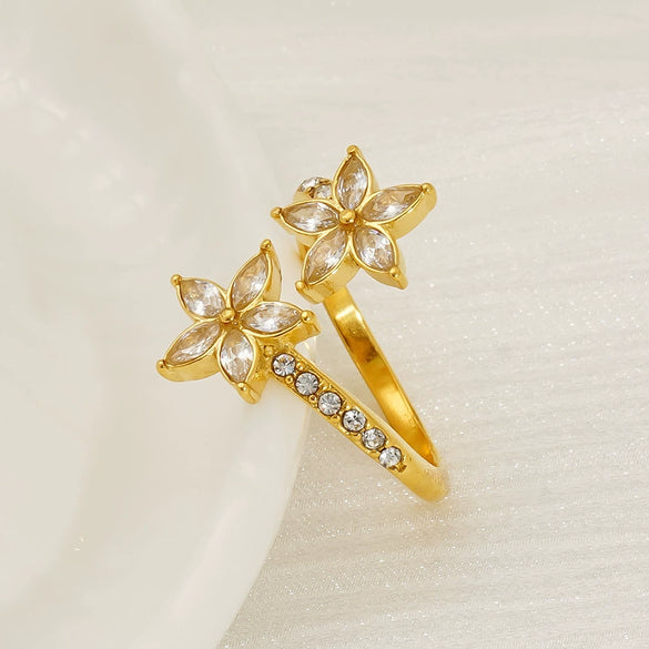 Women's 316L Stainless Steel Microinlaid Zircon Horse Eye Ring Geometric Electroplating Trendy Simple Cold Style Opening Adjustable