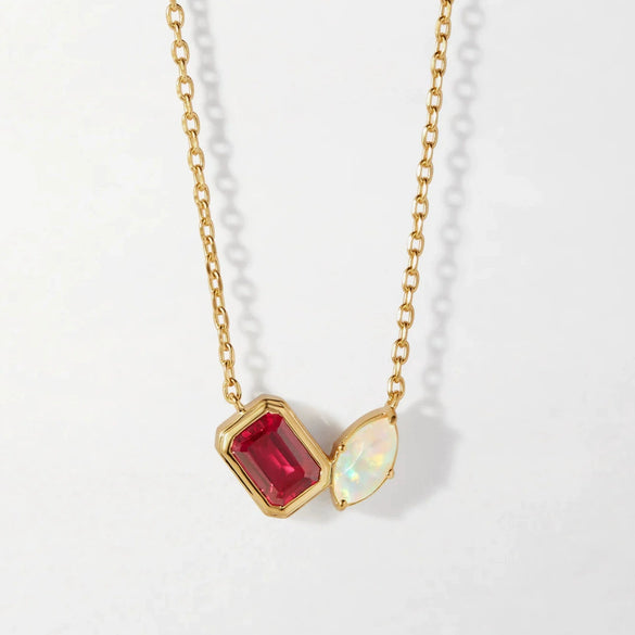 Women's Stainless Steel Minimalist Geometric And Drop Shape Ruby Zircon Clavicle Necklace
