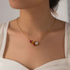 Women's Stainless Steel Minimalist Geometric And Drop Shape Ruby Zircon Clavicle Necklace
