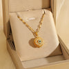 Women's Stainless Steel Mixed Gemstone Setting Simple Geometric Electroplated Devil's Eye Rotating Pendant Necklace