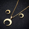 Women's Stainless Steel Moon Stud Earrings And Necklace Set With Geometric Pendant And Electroplated Finish