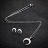 Women's Stainless Steel Moon Stud Earrings And Necklace Set With Geometric Pendant And Electroplated Finish